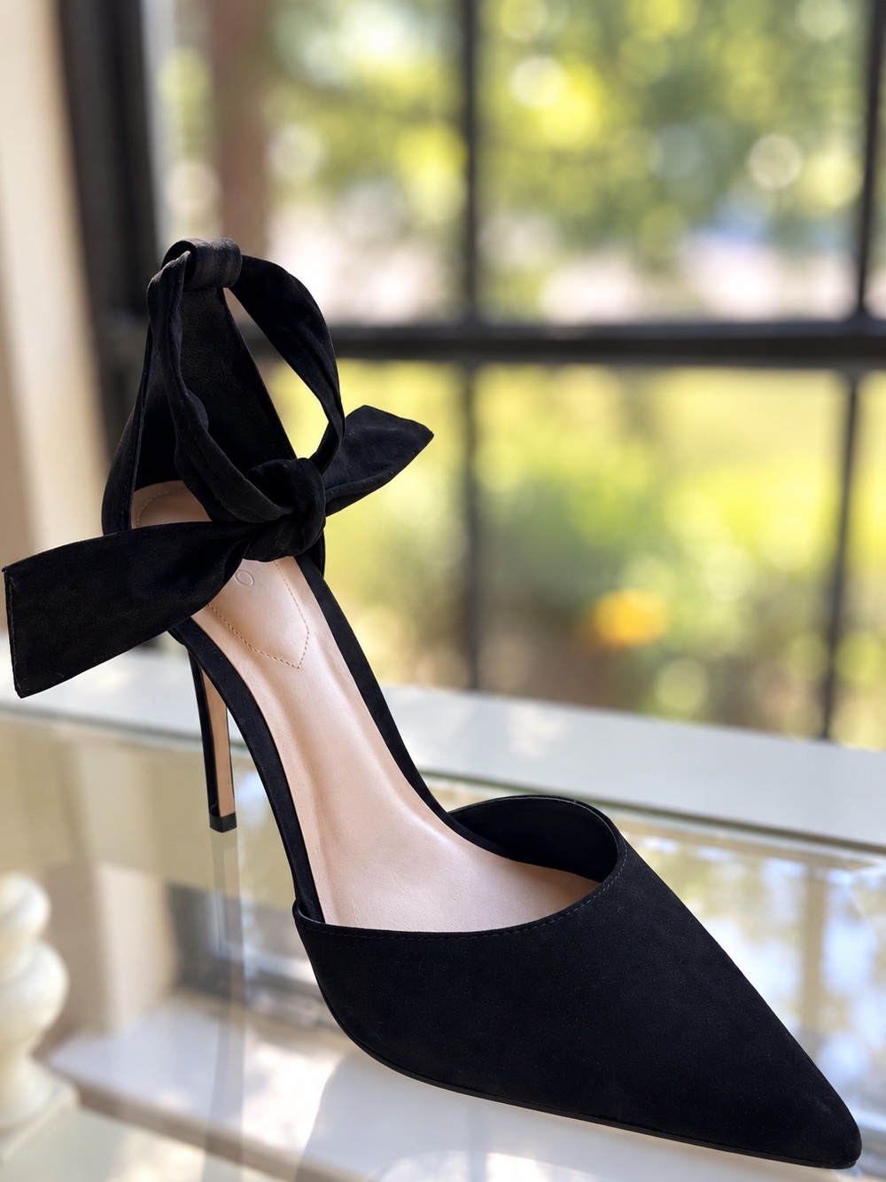 ALDO Black Bow Ankle Tie Pointed Pumps